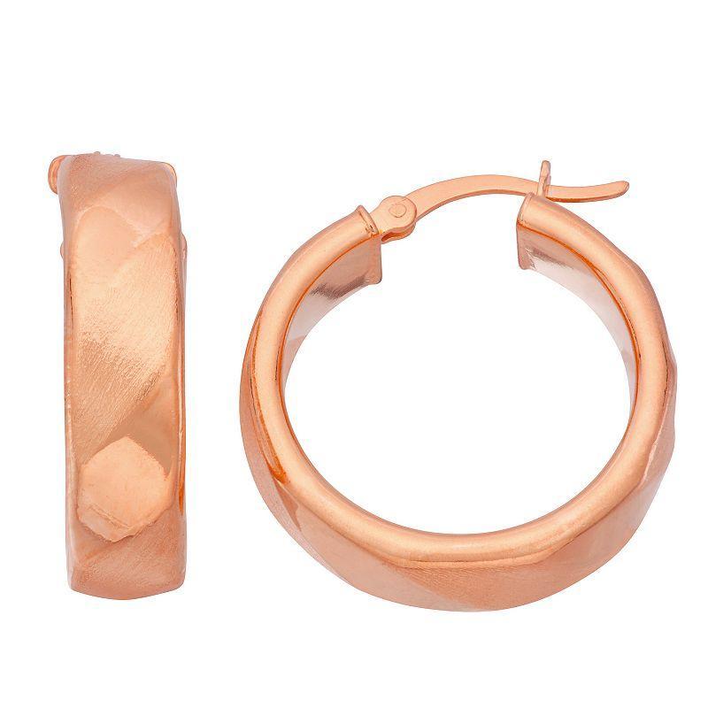 14k Gold Plated Textured Hoop Earrings, Womens, Pink Tone Product Image