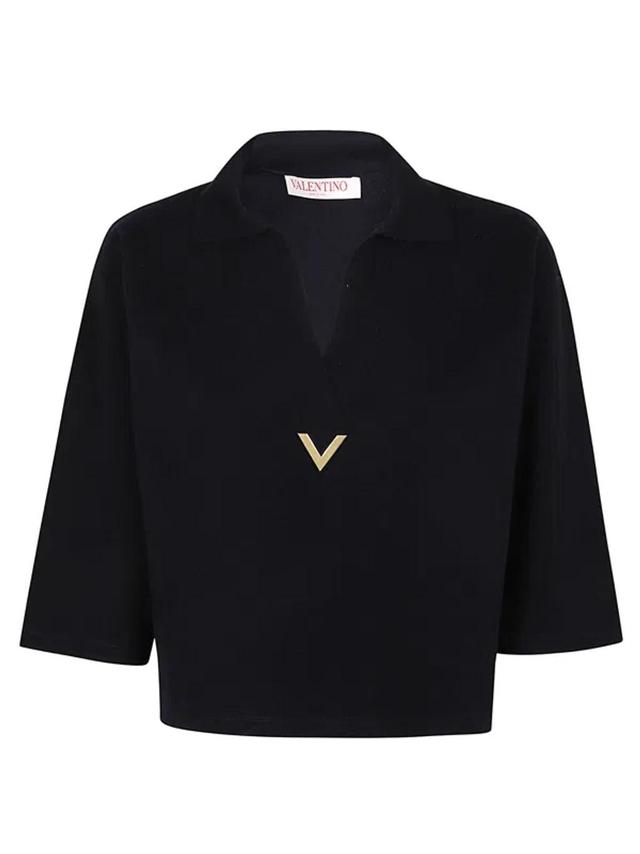 VALENTINO Wool Solid Sweater In Blue Product Image