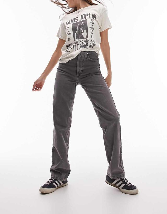 Topshop straight Kort jeans in gray Product Image