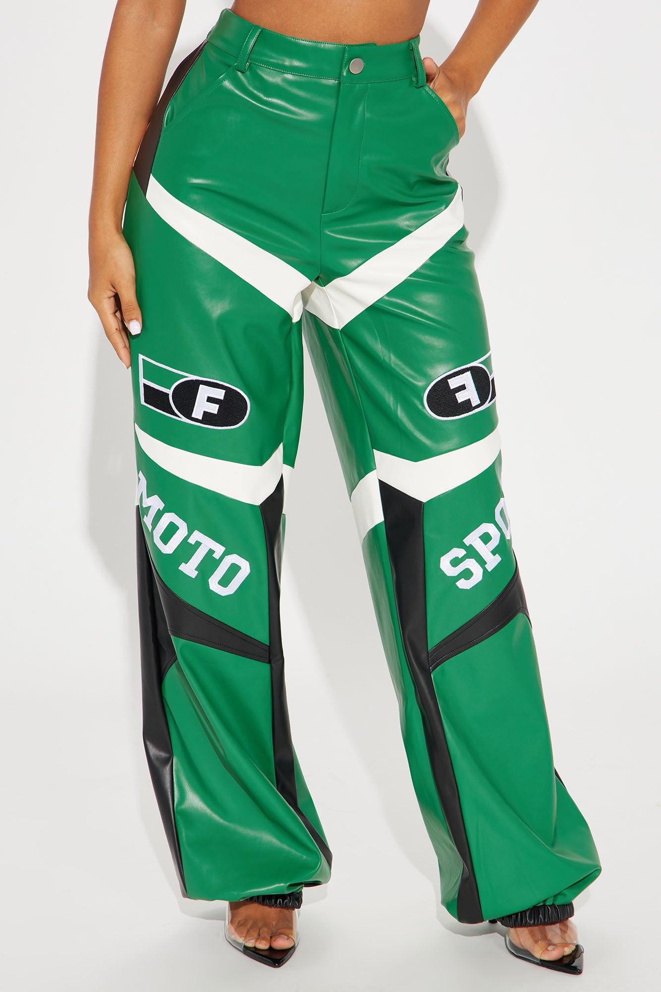 Be A Sport Faux Leather Moto Jogger - Green/combo Product Image