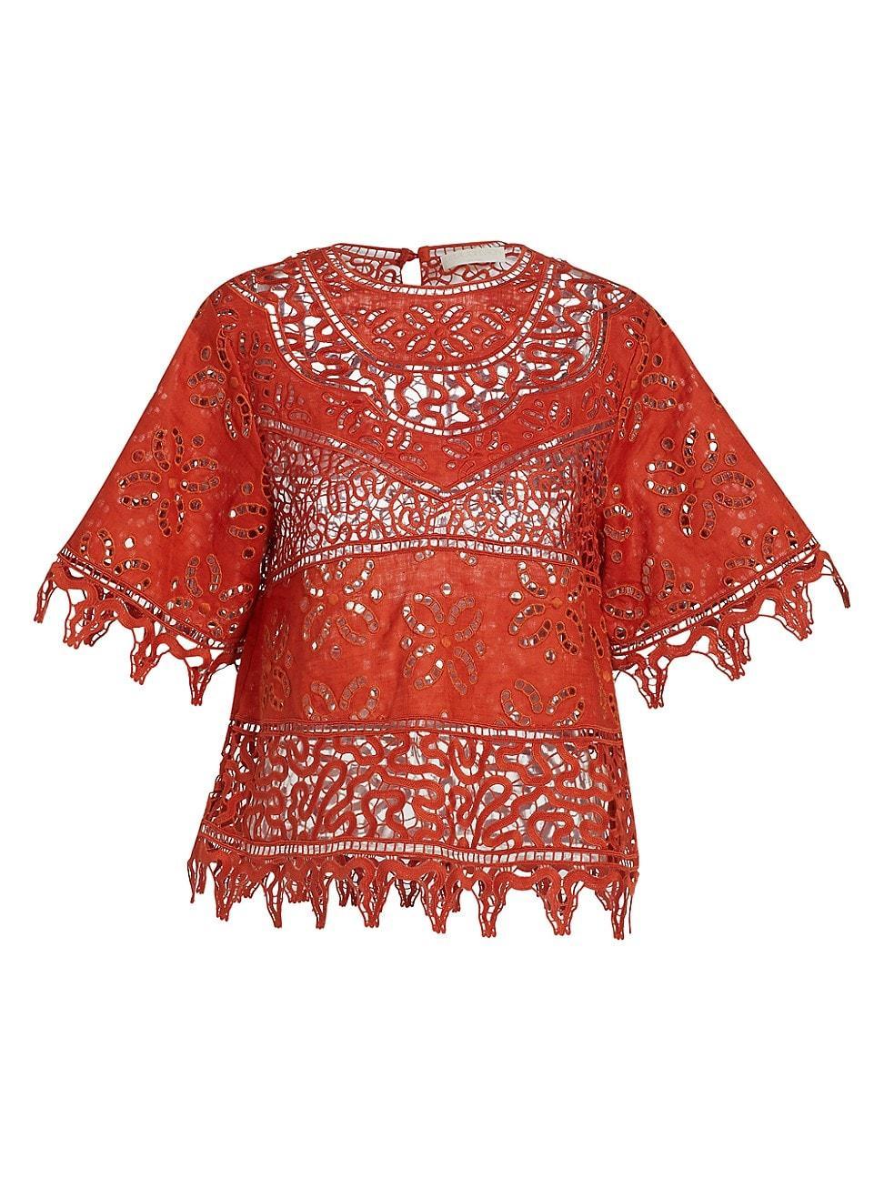 Womens Aria Patchwork Linen & Eyelet Lace Blouse Product Image