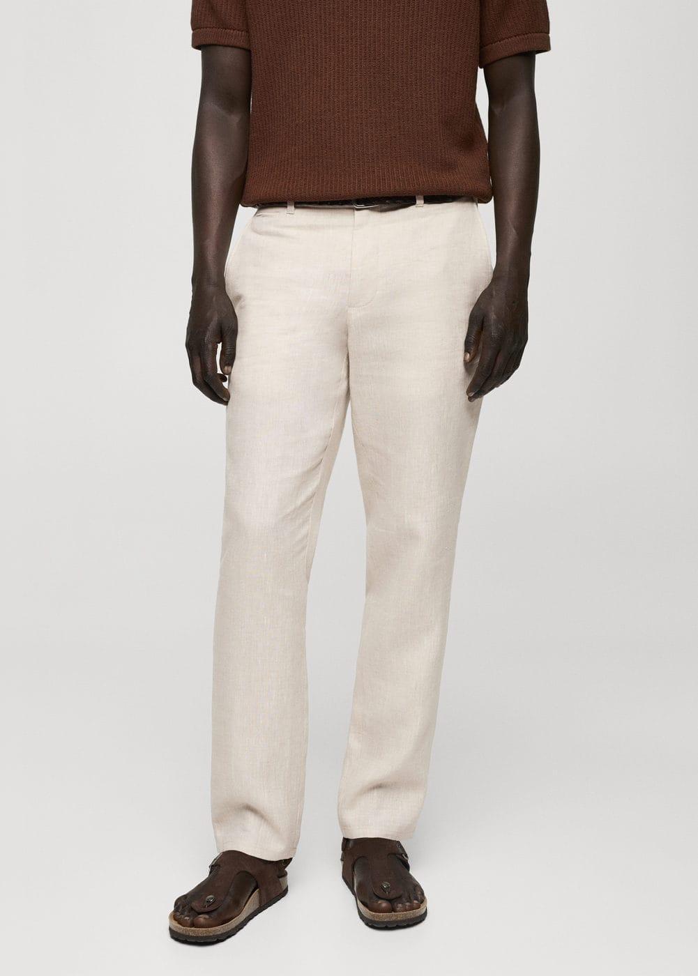 MANGO MAN - Slim-fit 100% linen pants ecruMen Product Image