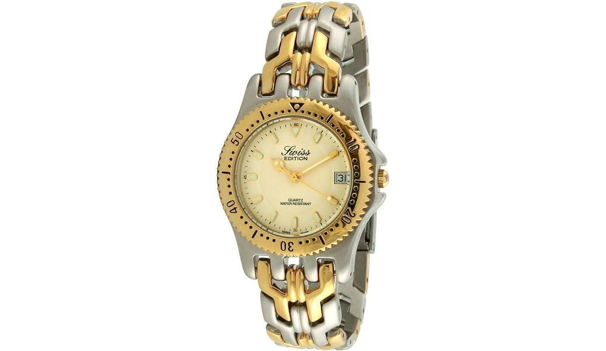 Swiss Edition Mens Two-Tone Luxury Bracelet Watch with Sport Bezel Product Image