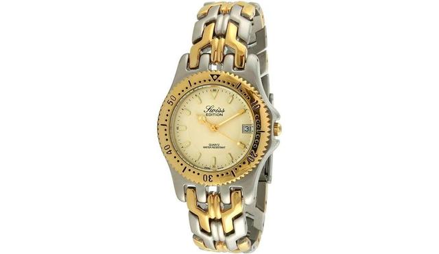 Swiss Edition Mens Two-Tone Luxury Bracelet Watch with Sport Bezel - Silver Product Image