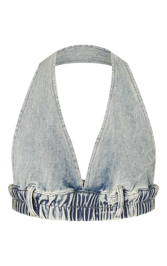 Tall Vintage Wash Denim Halterneck Bralette Top Product Image