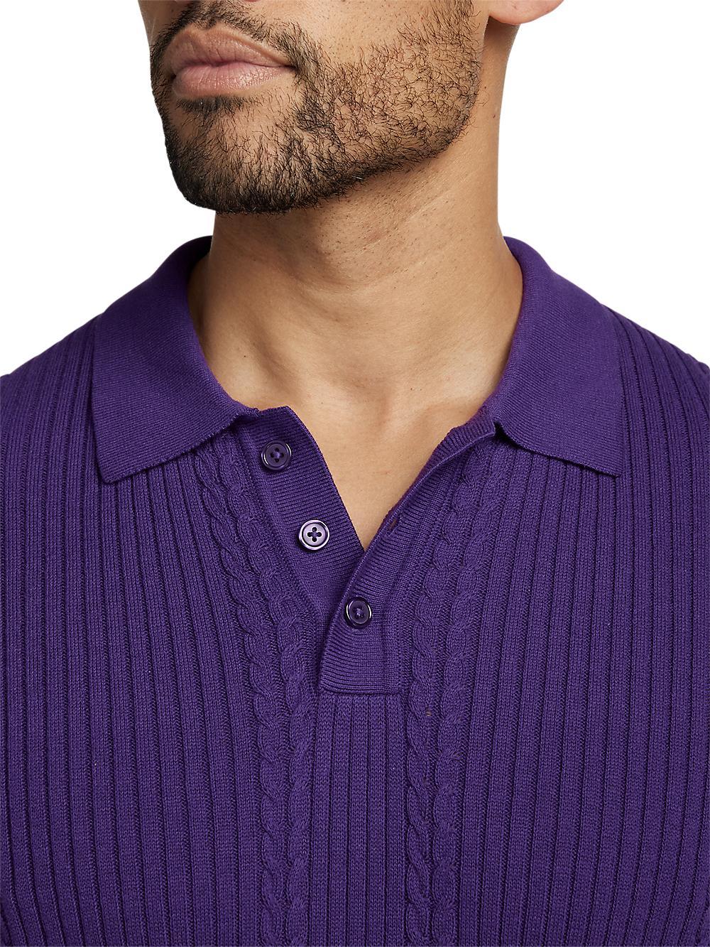 Cotton Three Button Polo - Purple Product Image