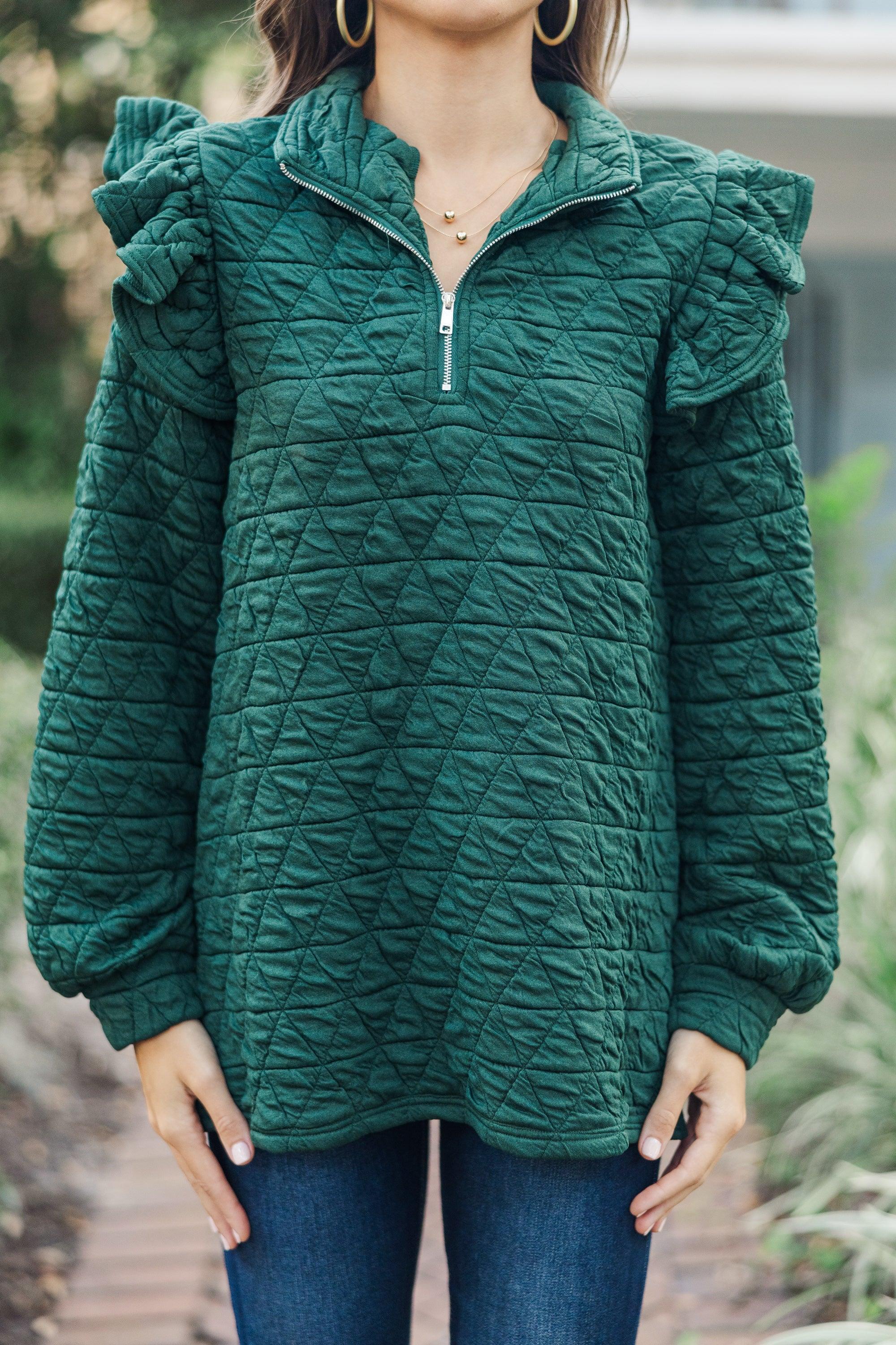 Just In Time Hunter Green Quilted Pullover Female Product Image