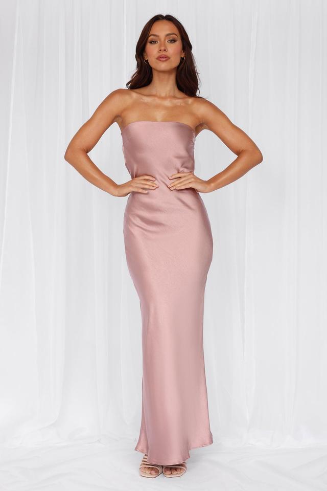 HELLO MOLLY The Felicity Strapless Satin Maxi Dress Dusty Pink Product Image