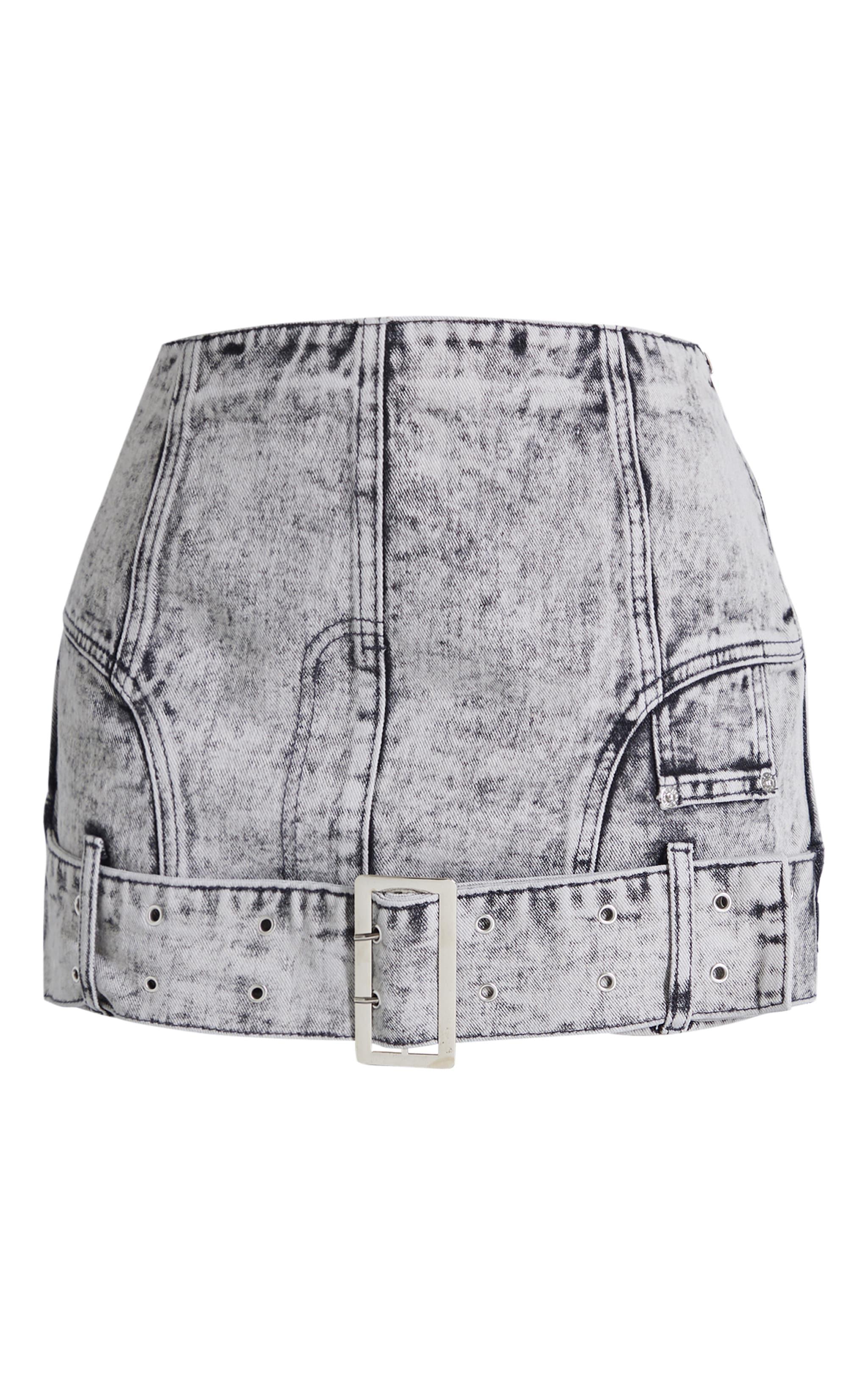 Petite Washed Grey Denim Mini Skirt With Belt Detail Product Image