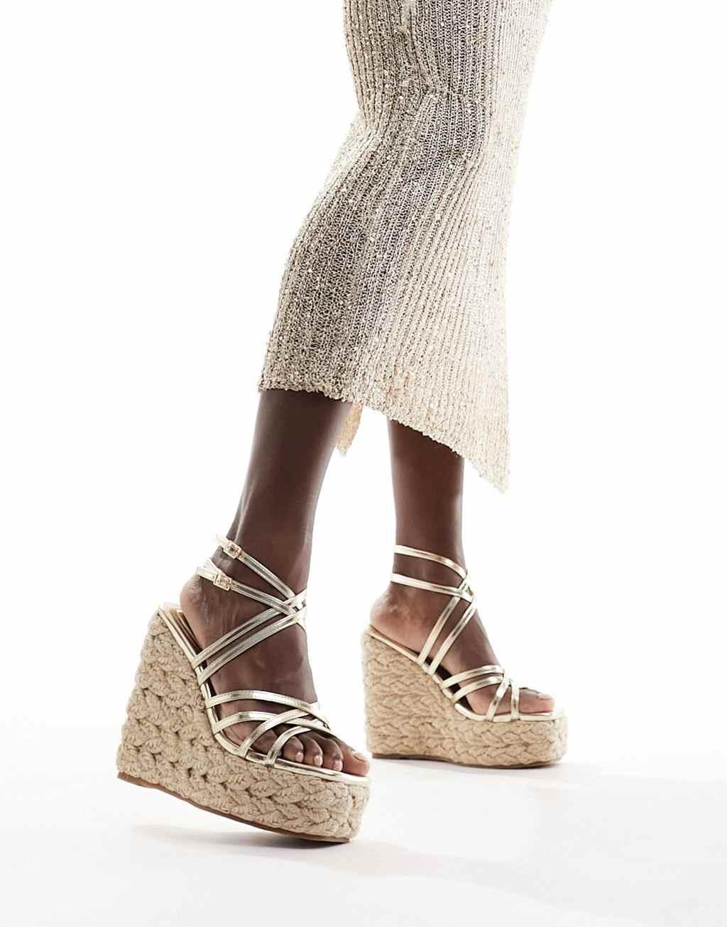 Simmi London Akela strappy espadrille in gold metallic Product Image