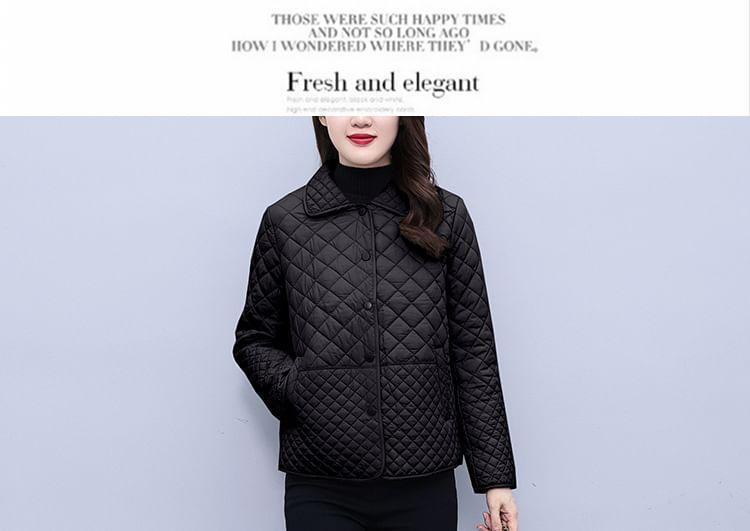 Collared Plain Quilted Button Jacket Product Image