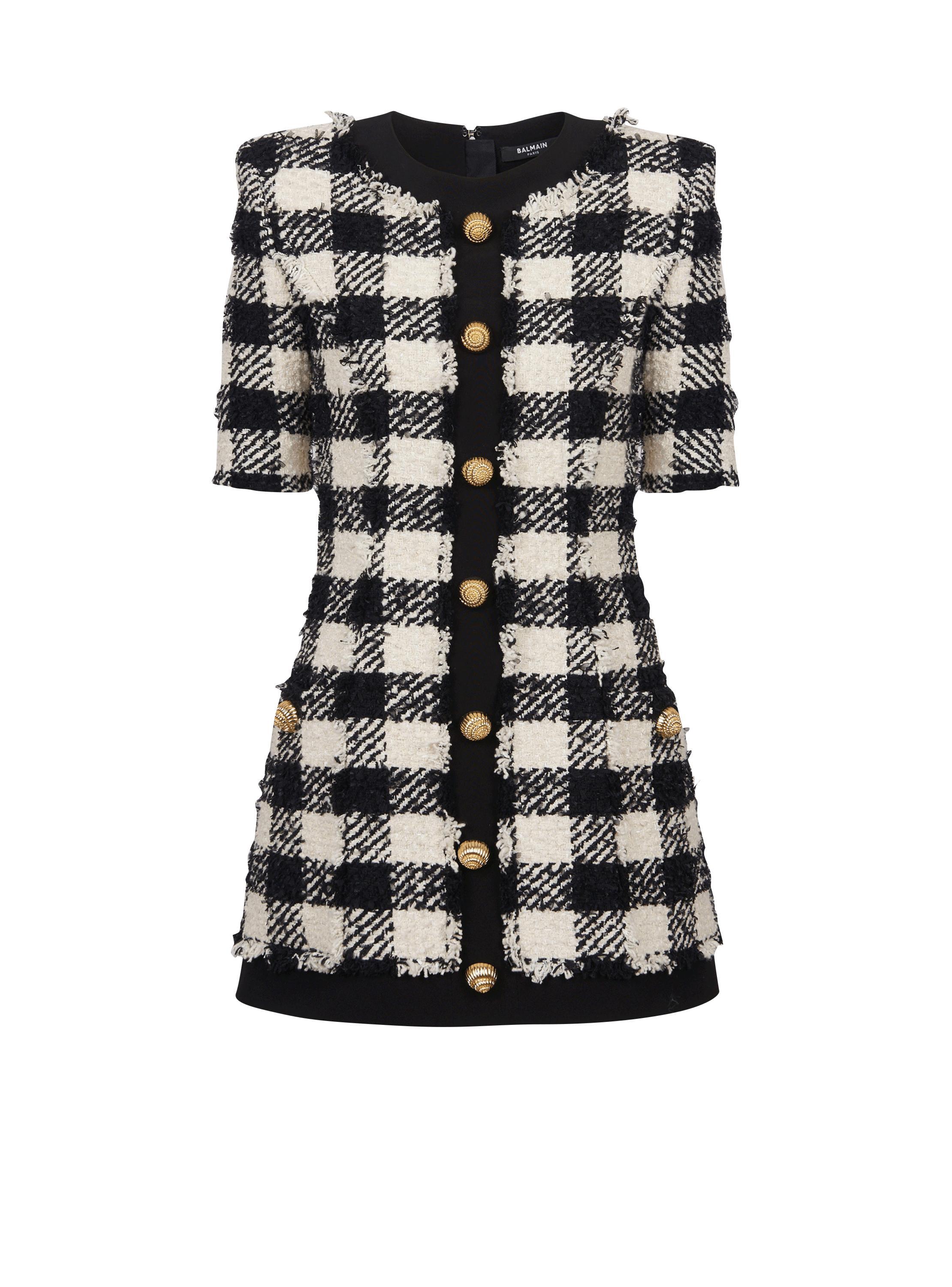 Gingham tweed and crepe dress Product Image