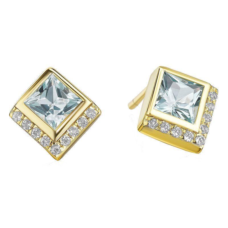 14k Gold Over Silver Blue Topaz Geo Earrings, Womens, Gold Tone Product Image