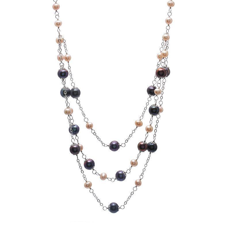 Sterling Silver Freshwater Cultured Pearl Multi Strand Necklace, Womens Multicolor Product Image