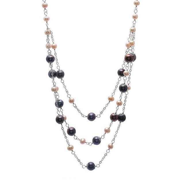 Sterling Silver Freshwater Cultured Pearl Multi Strand Necklace, Womens Multicolor Product Image