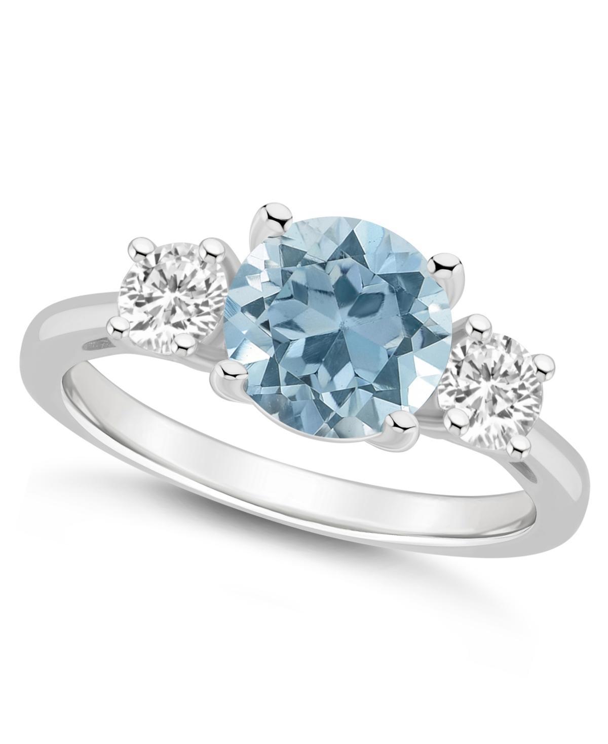 Alyson Layne Sterling Silver 8 mm Round Gemstone & White Topaz Three-Stone Ring, Womens Blue Product Image