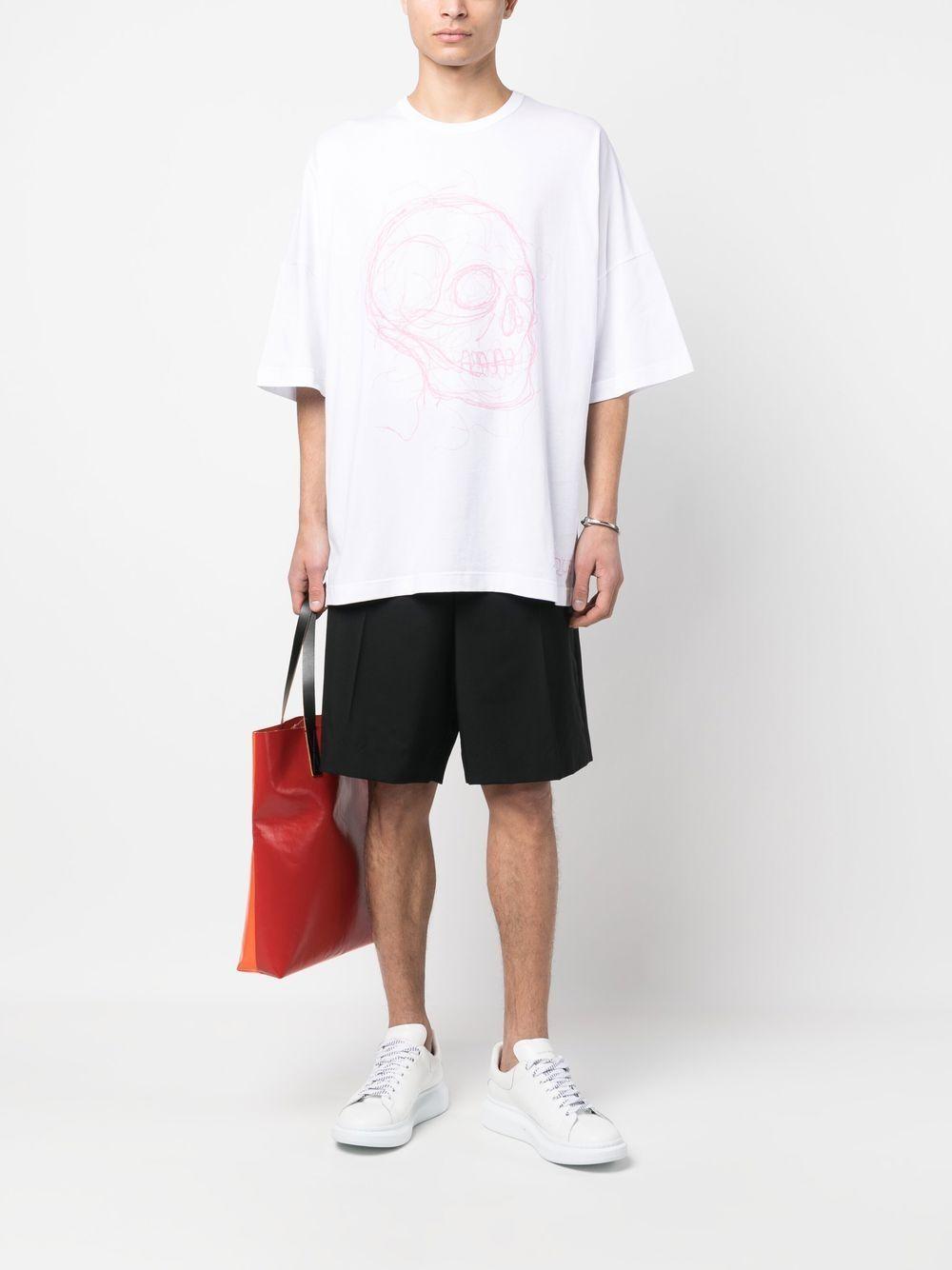 Skull Print Oversized T-shirt In White,pink Product Image