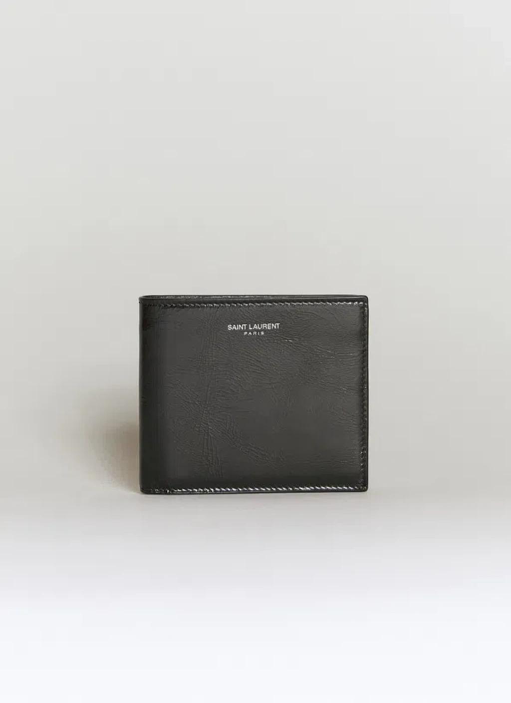 Men's Black Leather Bi-fold Wallet In Brown Product Image