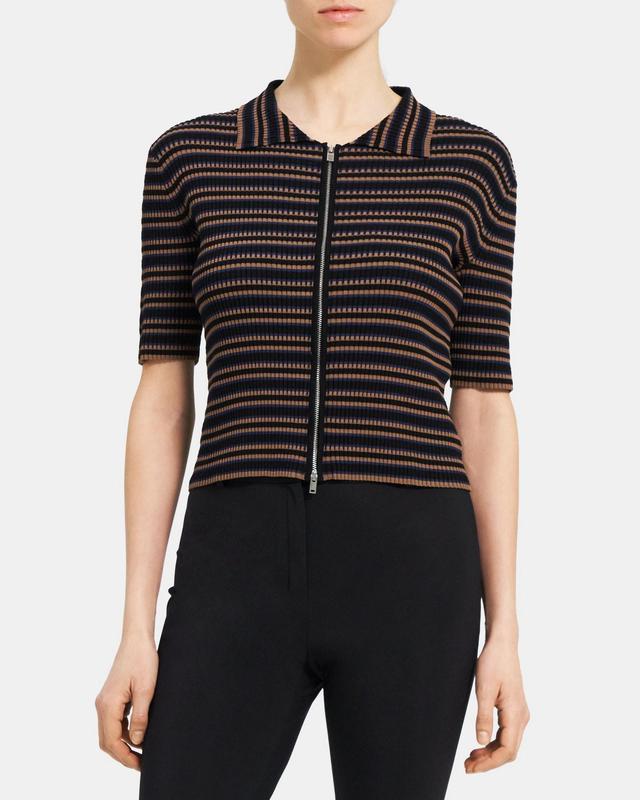 Cropped Zip Cardigan in Rib Knit Product Image