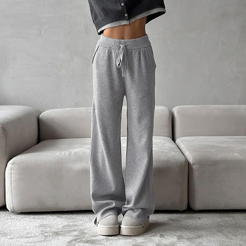 High Rise Drawstring Plain Loose-Fit Wide-Leg Sweatpants Product Image