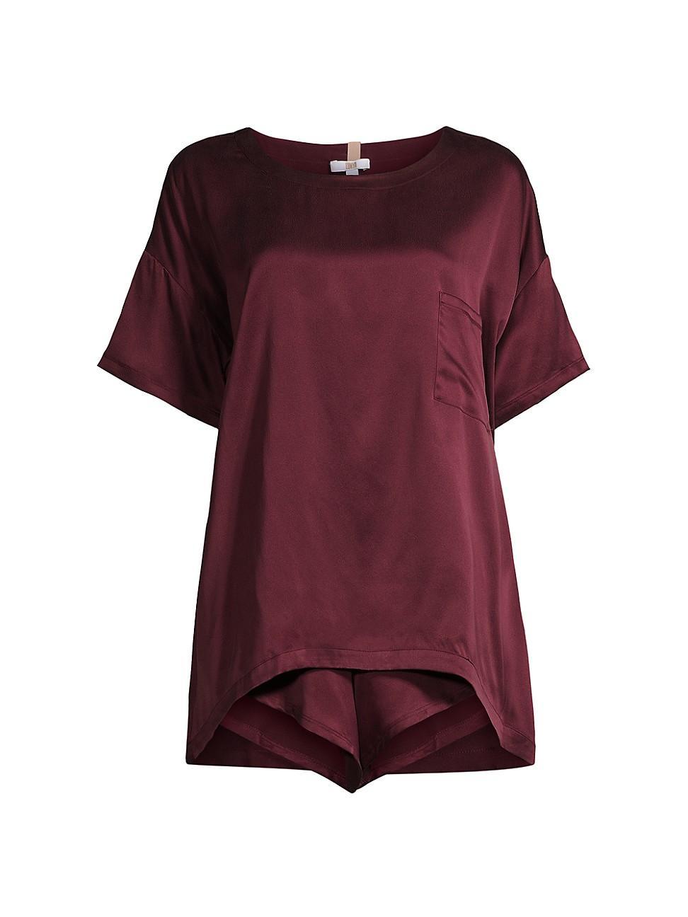 Womens Washable Silk Tee 2-Piece Pajama Set Product Image