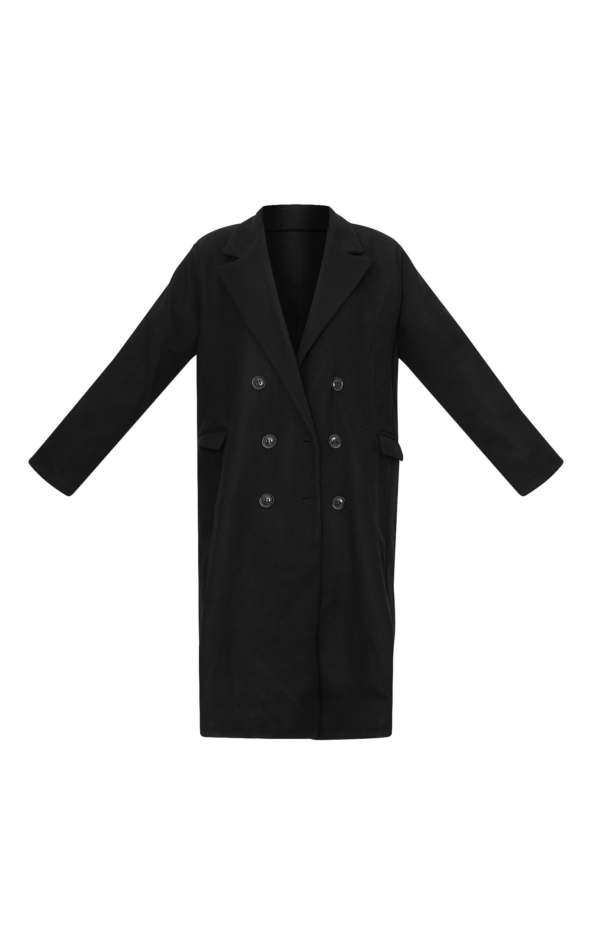 Black Double Breasted Wool Look Overcoat Product Image