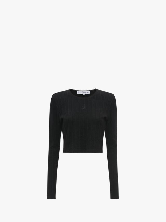 LONG-SLEEVE CROPPED TOP WITH ANCHOR EMBROIDERY in black | JW Anderson US  Product Image