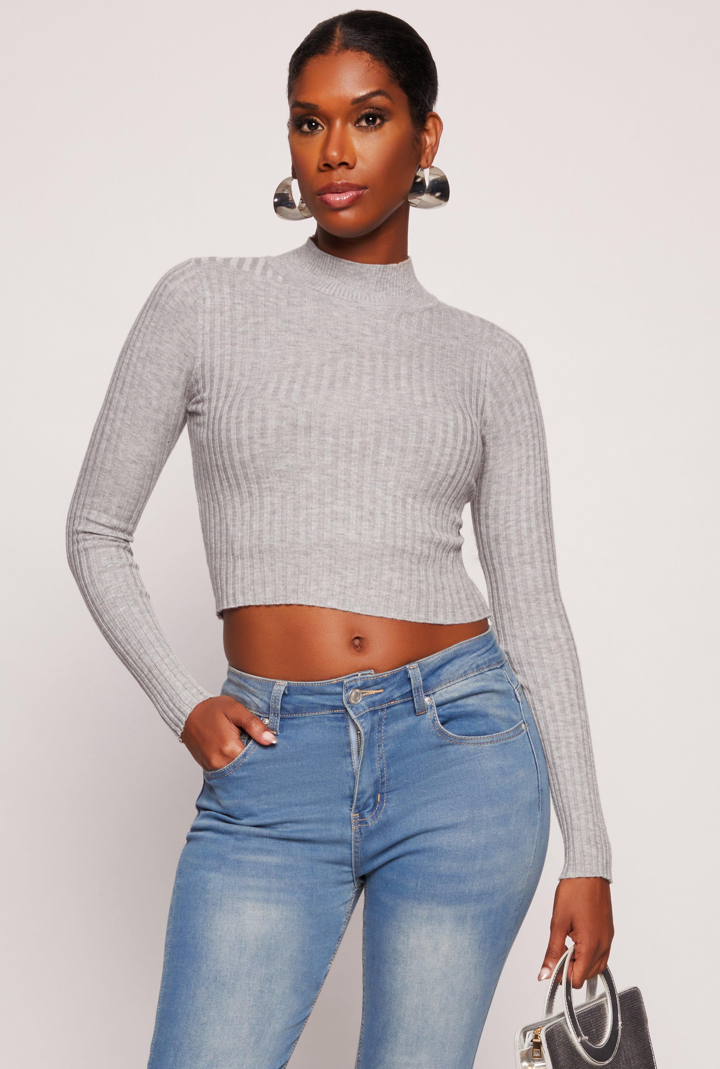 Womens Ribbed Knit Mock Neck Cropped Sweater Product Image