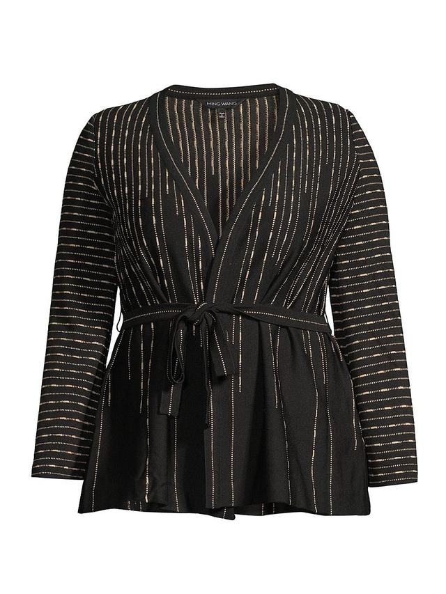 Womens Belted Metallic Knit Jacket Product Image