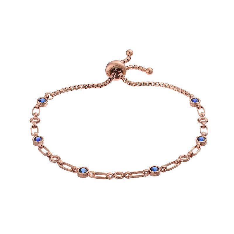 Kristen Kesho Sterling Silver Lab-Created Sapphire & Circle Link Adjustable Bolo Bracelet, Womens Pink Tone Product Image