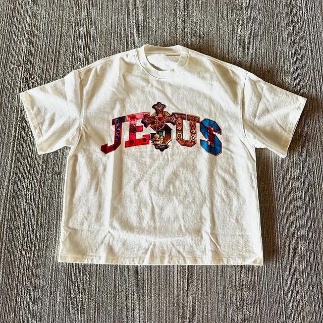 Vintage Jesus Graphic 100% Cotton T-Shirt Cropped Tees Product Image