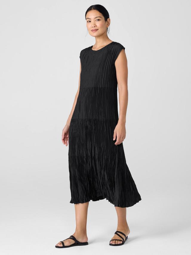 EILEEN FISHER Crushed Silk Jewel Neck Tiered Dressfemale Product Image