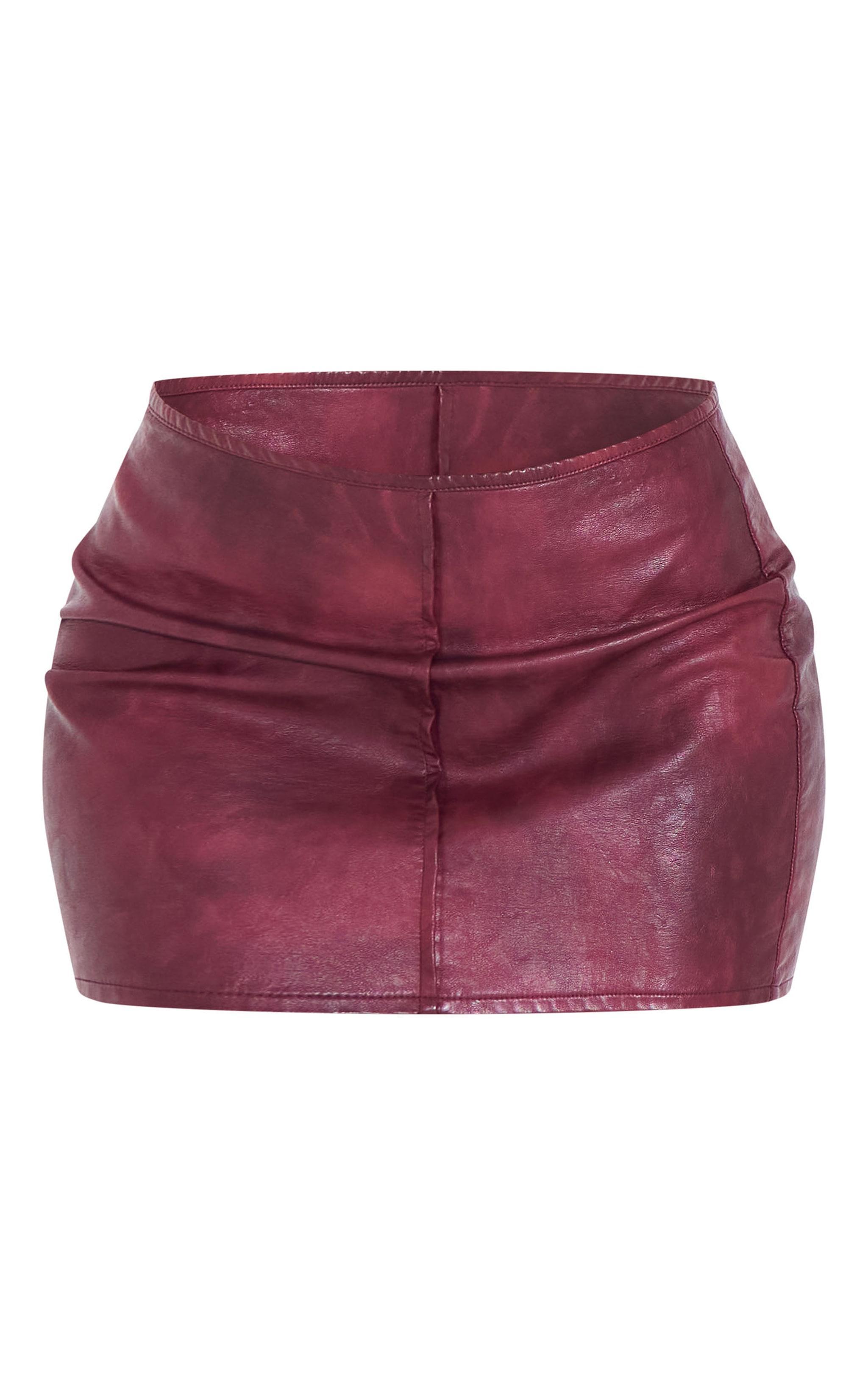 Burgundy Washed Faux Leather Seam Detail Low Rise Micro Mini Skirt product image