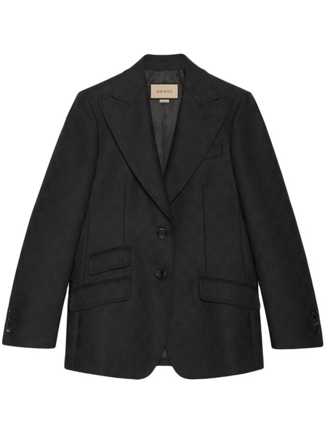 Gg Wool Jacquard Jacket In Black Product Image