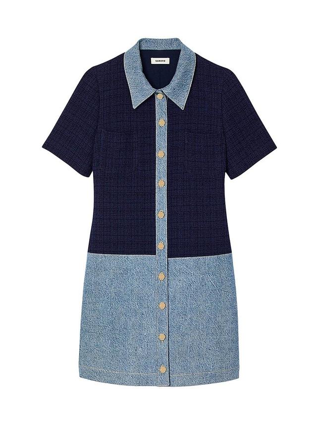 sandro Brooke Mixed Media Denim Mini Shirtdress Product Image