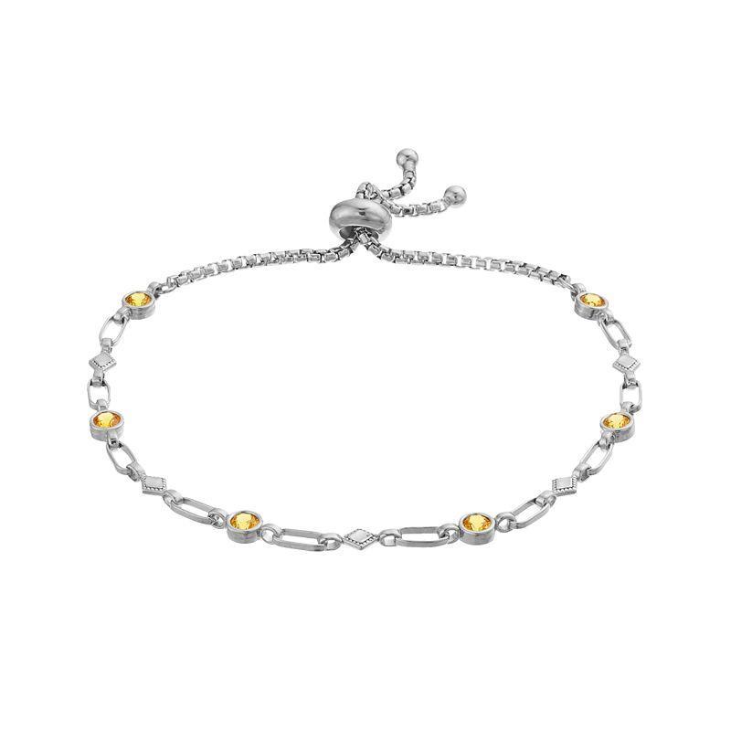 Kristen Kesho Sterling Silver Lab-Created Yellow Sapphire & Kite Link Adjustable Bolo Bracelet, Womens Product Image