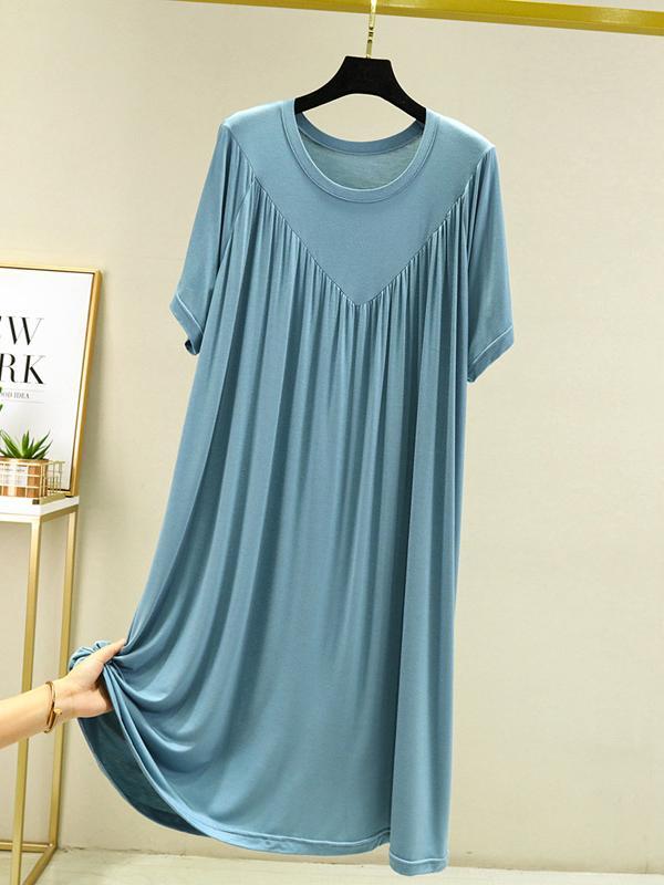 Loose Solid Color Pleated Modal Pajamas Dress Product Image