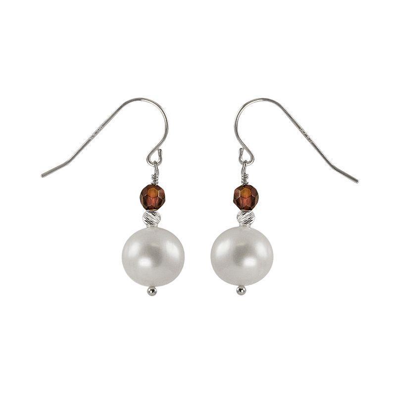 Sterling Silver Freshwater Cultured Pearl & Onyx Bead Drop Earrings, Womens Product Image