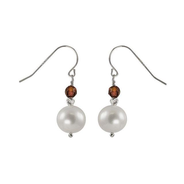 Sterling Silver Freshwater Cultured Pearl and Garnet Bead Drop Earrings, Womens Product Image