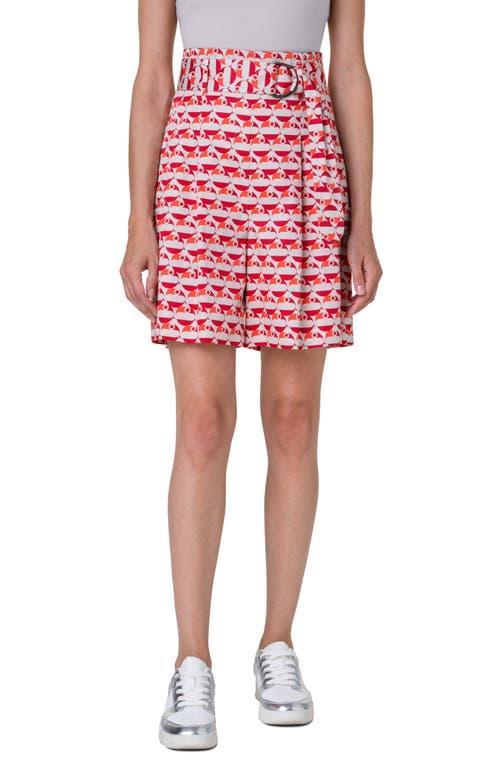 Akris punto Fiorellina Flamingo Dot Print Belted Cotton Bermuda Shorts Product Image