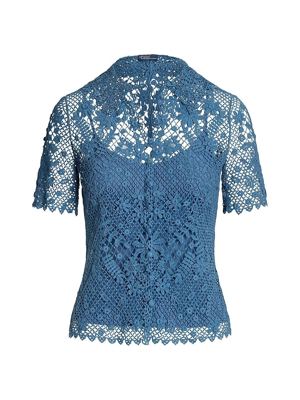 Womens Floral Cotton Lace Blouse Product Image