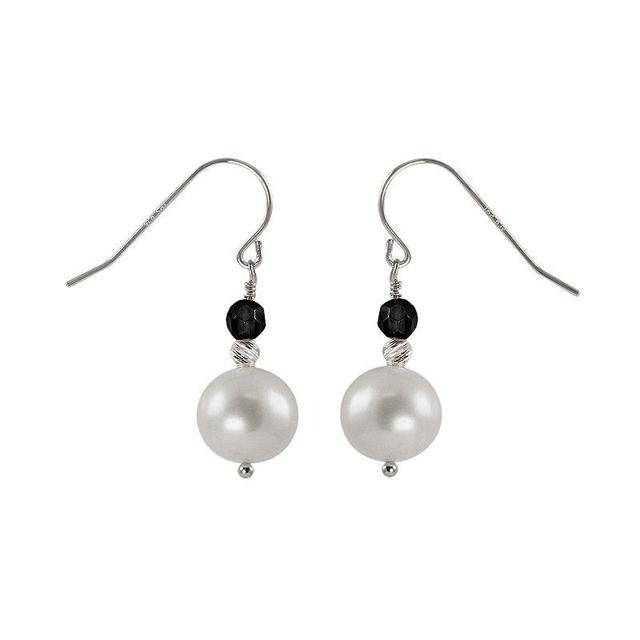 Sterling Silver Freshwater Cultured Pearl and Garnet Bead Drop Earrings, Womens Product Image