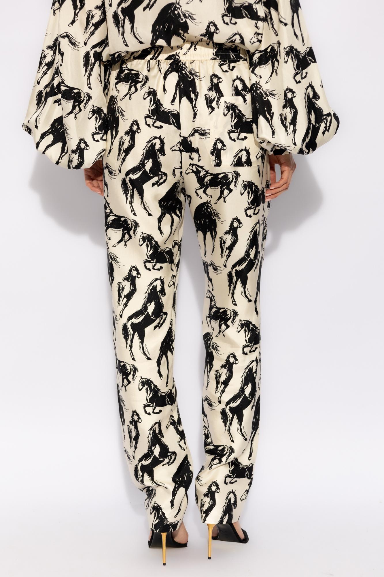 Horse Printed Twill Trousers In White Product Image