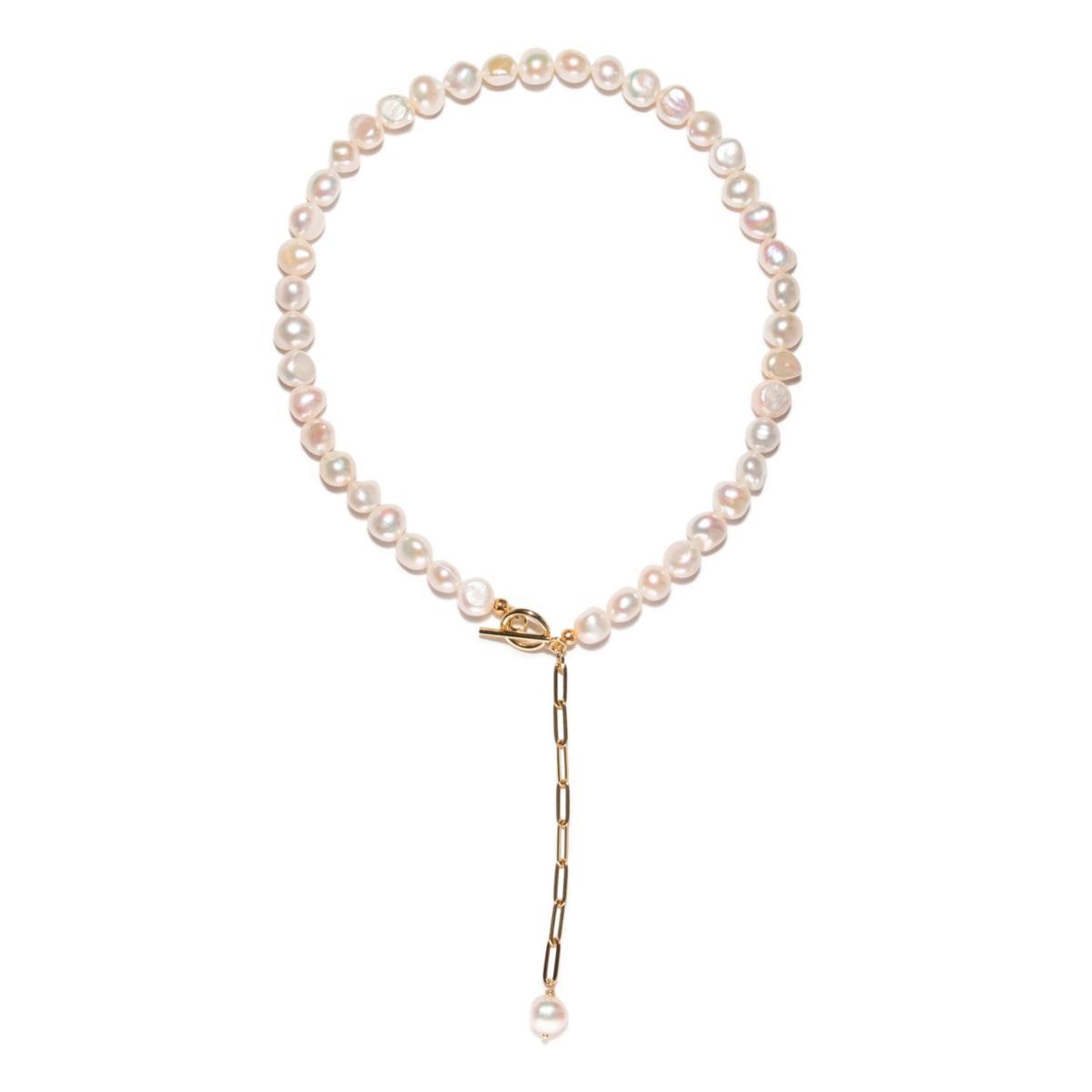 18K Gold Plated Paper Clip Chain with Freshwater Pearls - Morgan Necklace 17 For Women Product Image