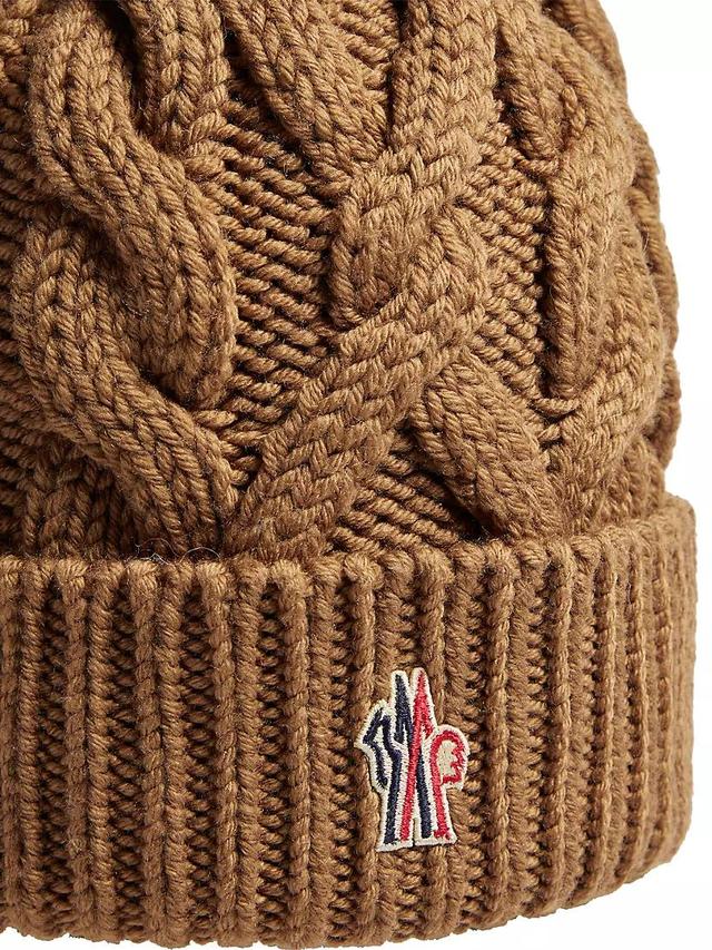 Wool Cable Knit Beanie with Logo Patch Product Image