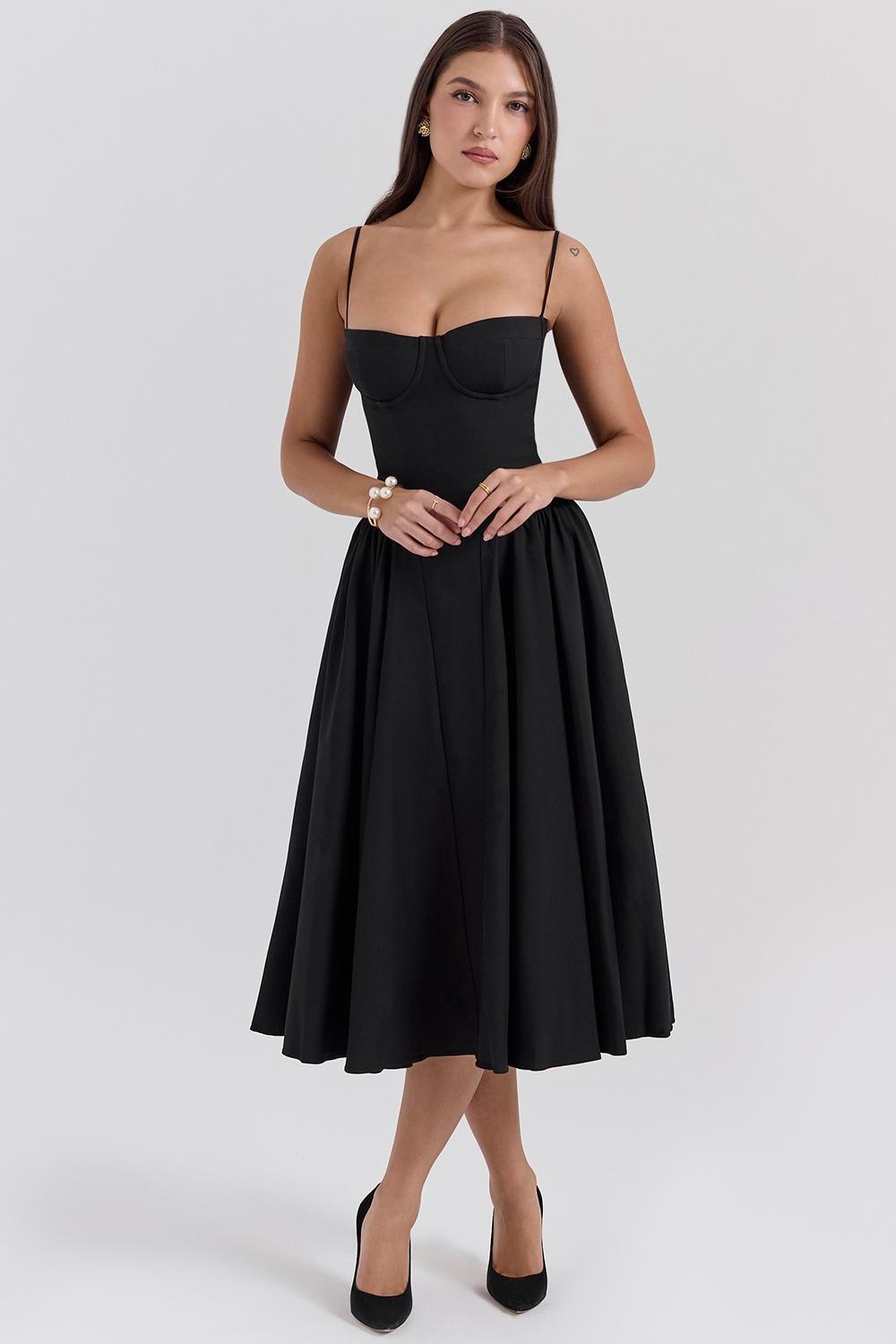 Samaria Black Corset Midi Dress Product Image