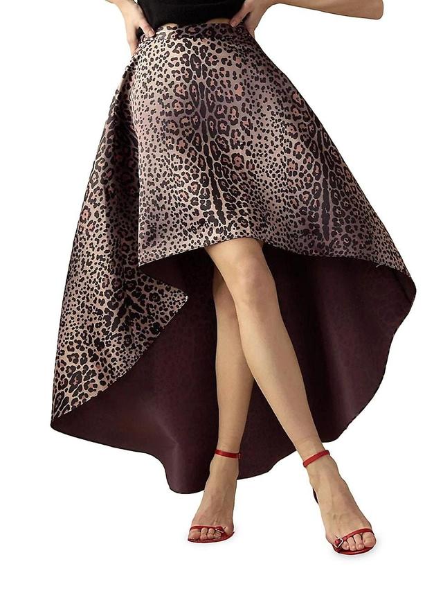 Womens Leopard Satin High-Low Maxi Skirt Product Image