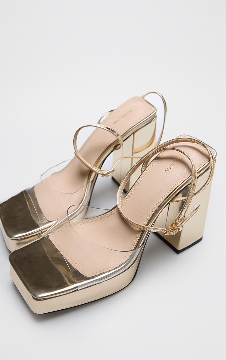 Gold PU Perspex Strap Platform Heeled Sandal Product Image