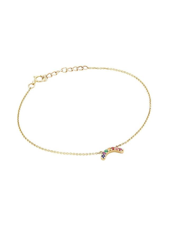 Womens Mini 14K Yellow Gold, Sapphie & Multii-Gemstone Rainbow Bracelet Product Image