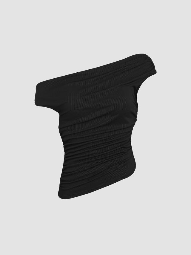 Asymmetrical Neck Ruched Crop Top Product Image